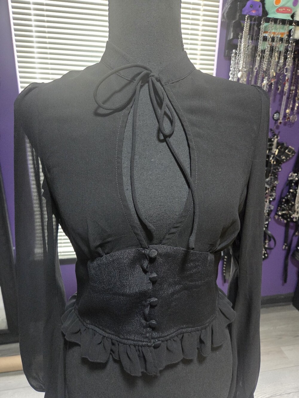 Dolls Kill Widow Natural Life Chiffon Top Goth Emo Victorian Black Long Sleeve - Picture 2 of 7